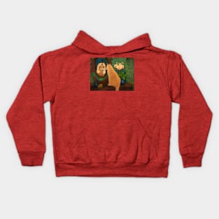 Ginger Cat Looking in Mirror with Blonde Wig Kids Hoodie